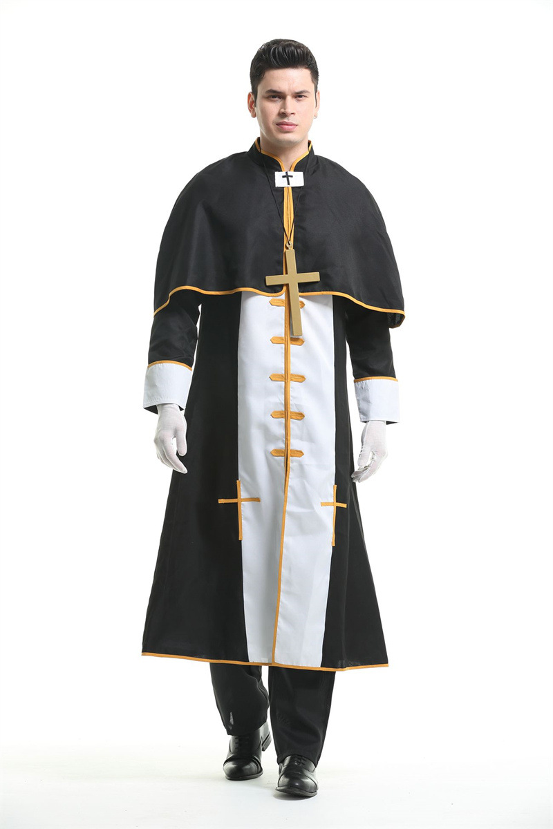 万圣节神父牧师服装成人男款教父长袍舞台扮演服化装舞会演出服饰-阿里巴巴