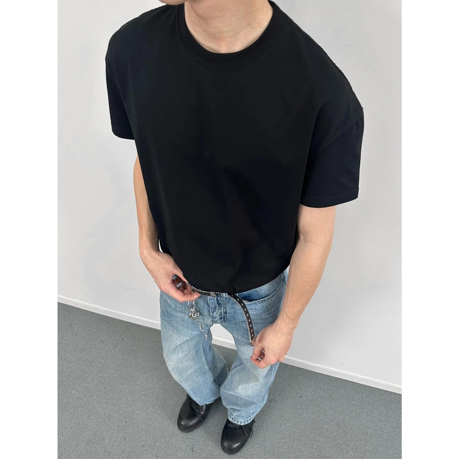 Eme Sorona Cloud-Like Water-Gloss Fabric Summer Solid Color American Style Outdoor Short Wide Fit Regular Shoulder T-Shirt Short Sleeve Men's