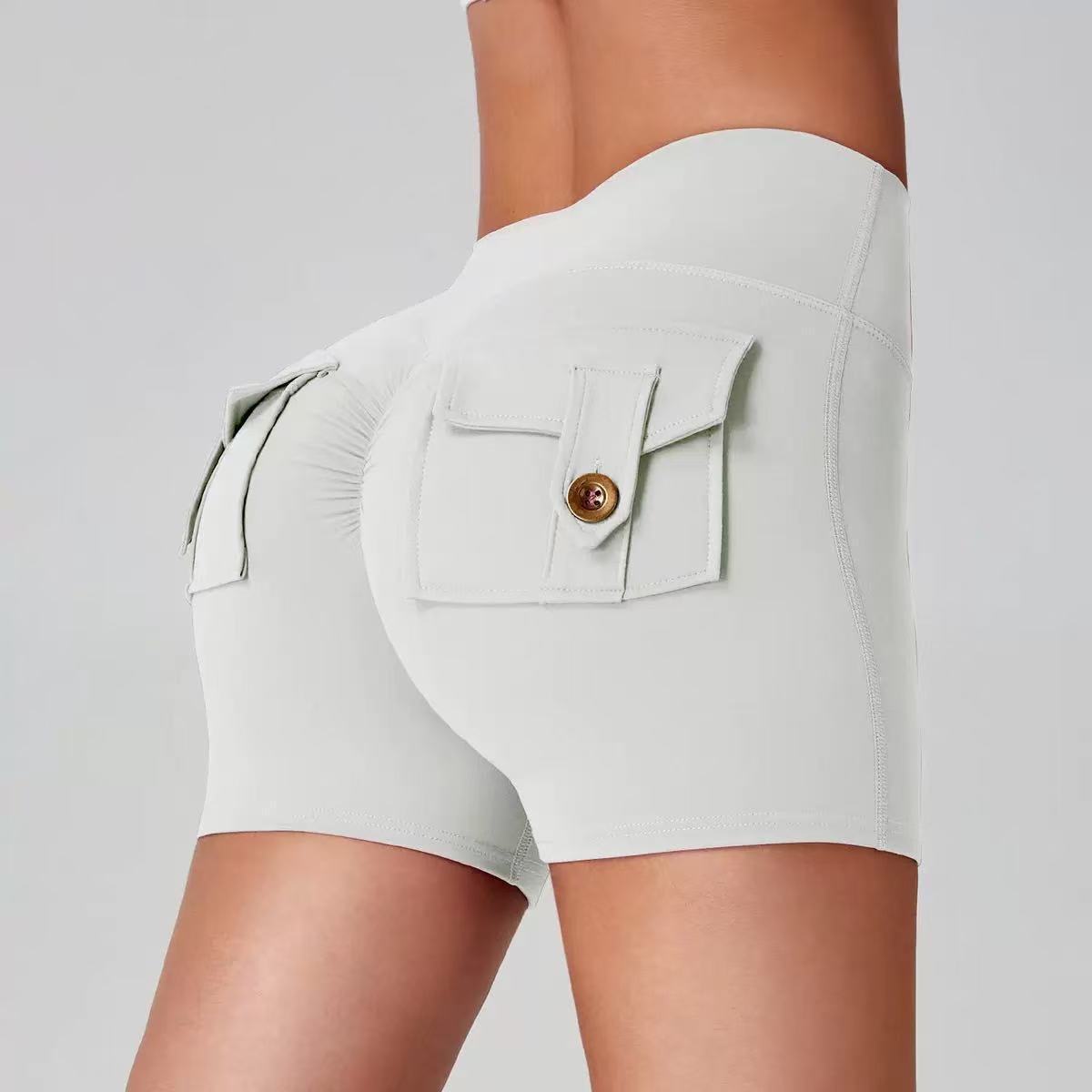 2025 European and American Foreign Trade Women's Fitness Sports Yoga Women's Summer Nude Peach Butt Pocket Shorts