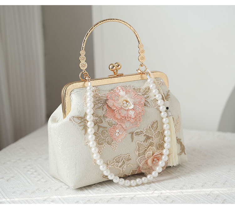 Bolsa de mão da moda Cheongsam Banquet Clutch Bordado Contas Ombro Pérola Corrente Bolsa_voghion.com