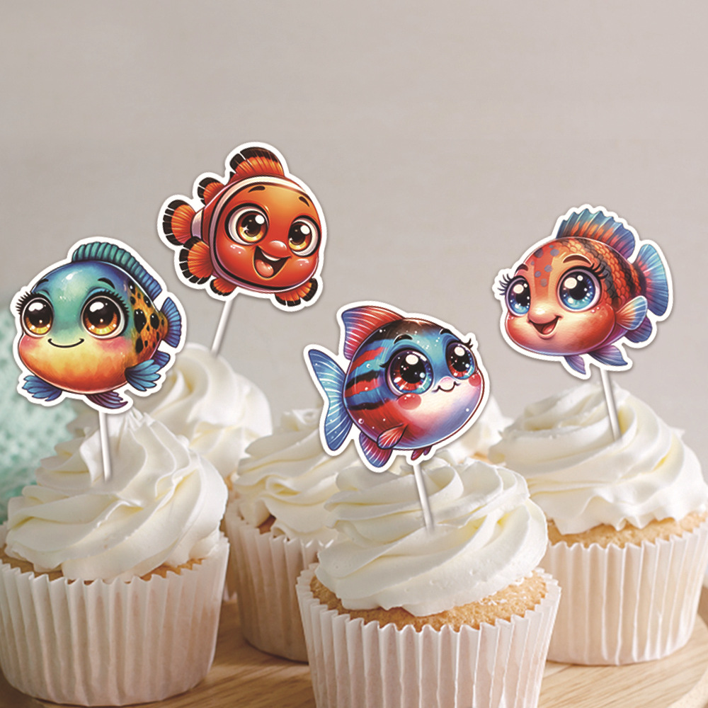 Cruzado mar temático pastel decoración plug-in peces payaso fiesta de cumpleaños decoración postre pastel miniplate