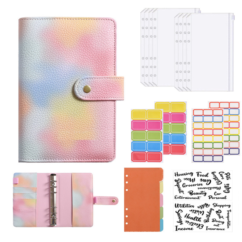 En stock transfronterizo A6 macaron cuaderno color mágico Etiqueta de papel de la perla PU libro de mano A7 libro de hojas sueltas libro de presupuesto en efectivo