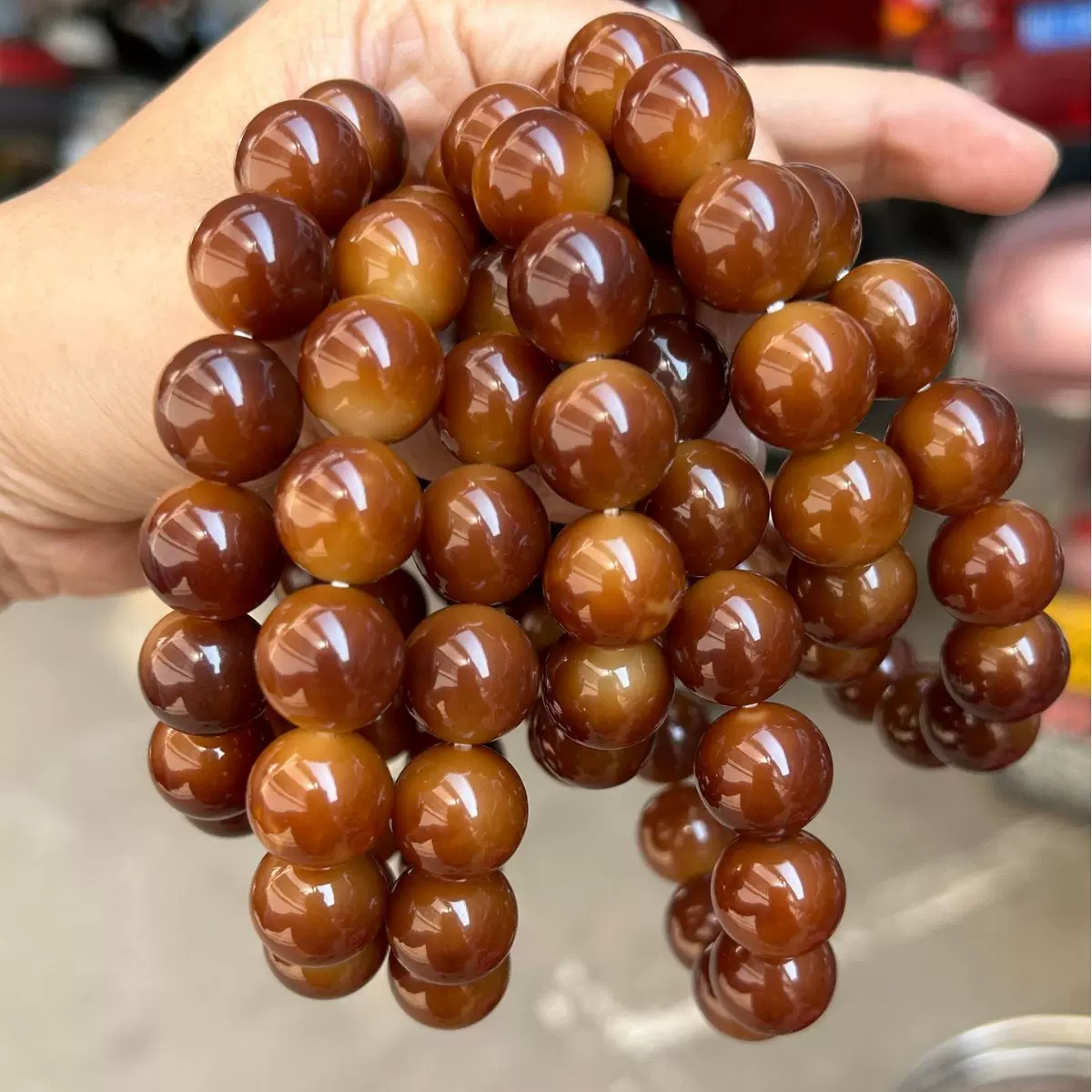 14mm琥珀色菩提根圆珠晕色花皮焦糖栗子菩提根手串