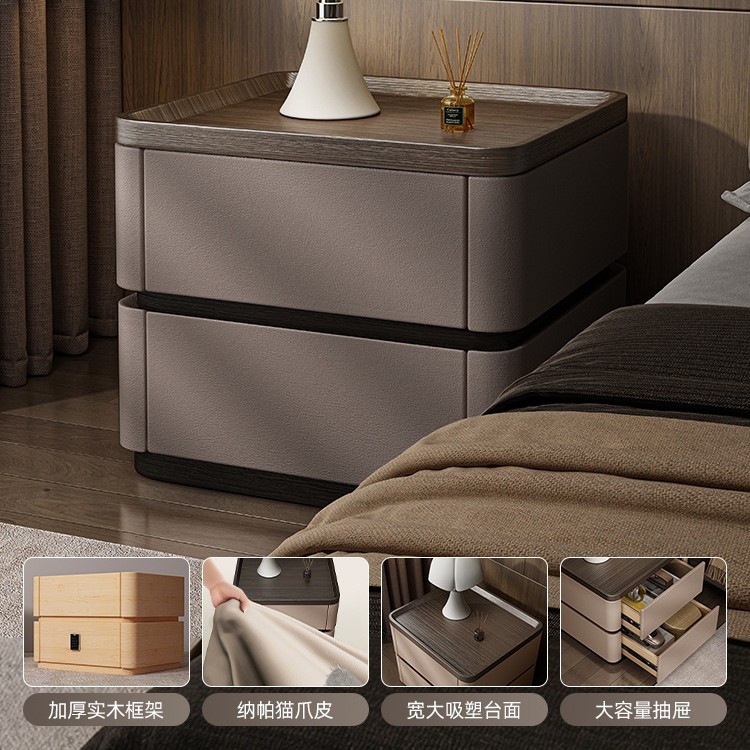 Mesita de noche de madera maciza con cerradura de combinación, caja fuerte, lujo ligero, sensación de alta gama, 2025, estilo caliente, dormitorio doméstico, armario de almacenamiento