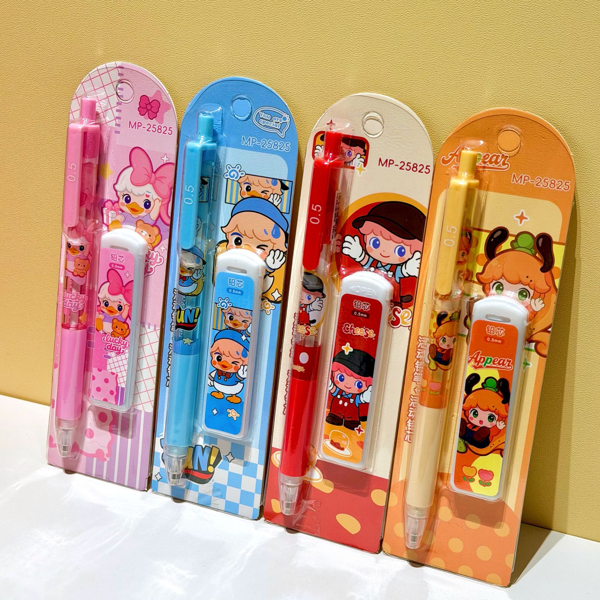 Lápices lindos de niña con juegos de lápiz de actividad, lápiz automático de alto valor facial, papelería y artículos de escritura para estudiantes