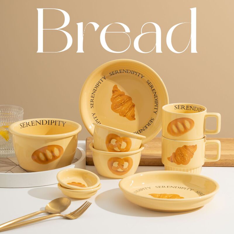 Original Bread Tableware Korean Style ins Popular Household Ceramic Bowl Set Croissant Bags Dish Plate Soup Bowl