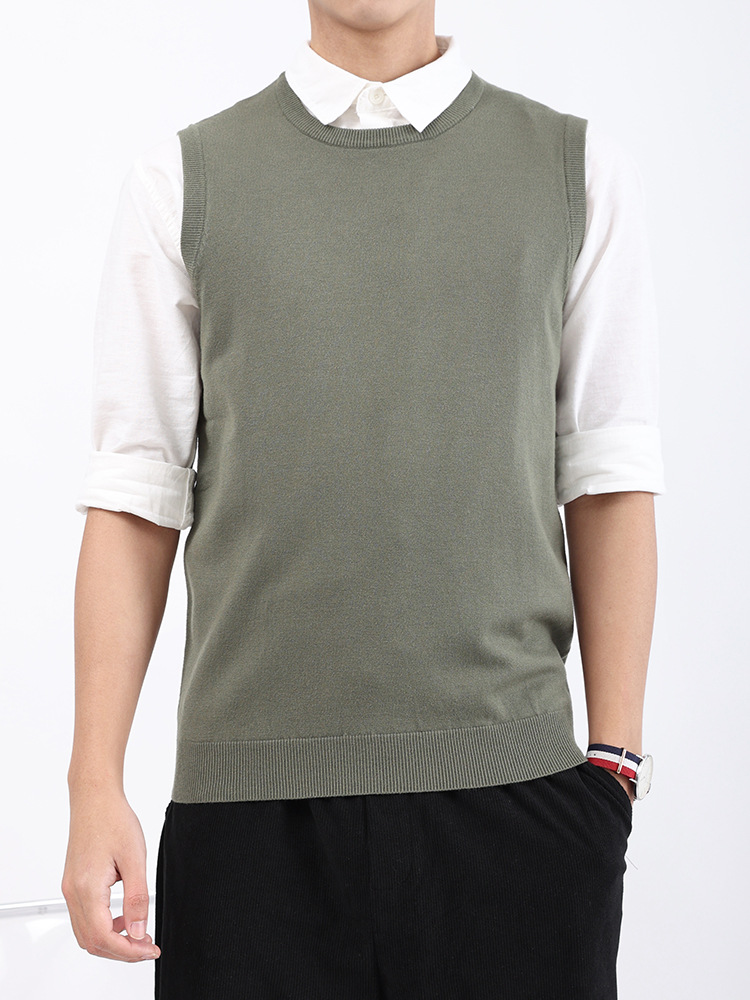 Otoño nuevo chaleco de punto de cuello redondo chaleco hombre suéter sin mangas camiseta de hombro de color sólido