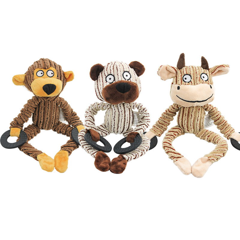 Mascota de juguete de peluche de tres colores anillo de goma de peluche mono hipopótamo Oso de juguete para mascotas