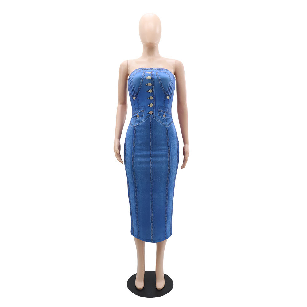 Women's Sheath Dress Simple Style Strapless Printing Sleeveless Solid Color Maxi Long Dress Daily display picture 12