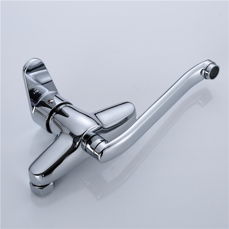 厨房双孔入墙式水龙头洗菜盆拖把全铜冷热混水阀混合卫浴安装通用