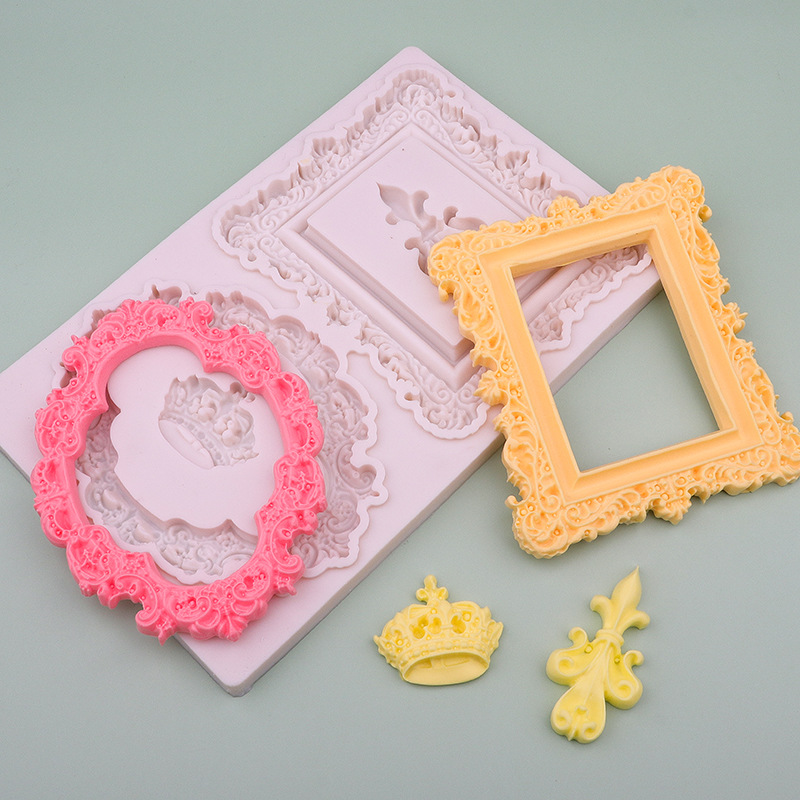 Barroco estilo europeo retro marcos de perlas moldes de silicona crown flip pastel horneado molde de goteo molde de pegamento