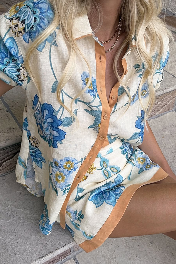 Spring Summer Short Sleeves Shirt Printing Skirt Set Loose Vacation Two Piece Sets