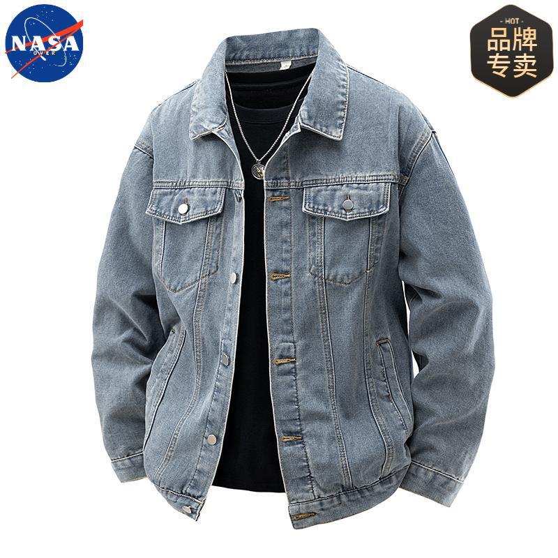 NASA Brand Co-branded Vintage Washed Frock Denim Jacket 2025 Spring Fashion All-match Top Jacket for Men