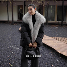 ES MODISH 冬季新品美式大狐狸毛领装饰高品质白鸭绒保暖羽绒服女