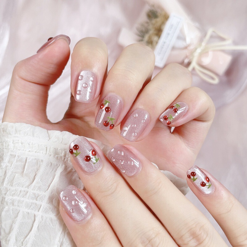 Purely Handmade Wearable Nails, Fine Manicure Patches, Finished Wholesale Short Student Fake Nail Patches, New Cherry Pink Purely Handmade Wearable Nails, Fine Manicure Patches, Finished Wholesale Short Student Fake Nail Patches, New Cherry Pink