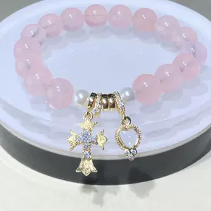 14K Gold-Plated Color-Preserving Crystal DIY Accessories Cross Spacer Beads Heart Charm Bracelet Necklace String Accessories