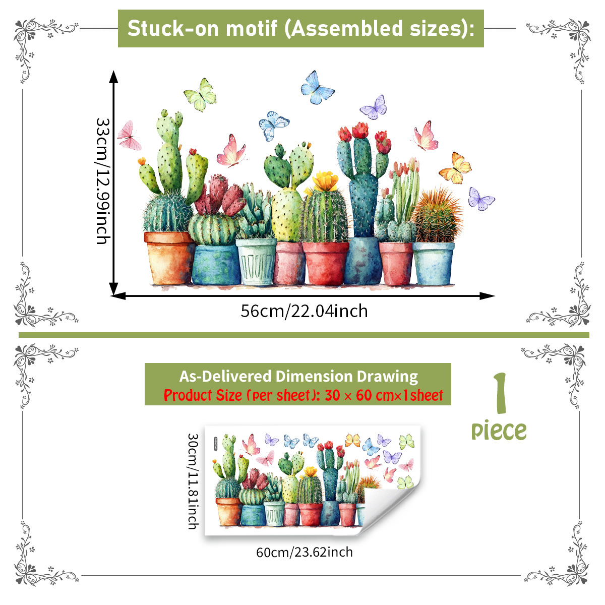 wall Sticker /wall Decal /wall Mural D19047 Watrcolor Pottd Cactus Buttrfly Elctrostatic Hom Display Window Dcoration Glass Stickr Doubl-Sidd_voghion.com