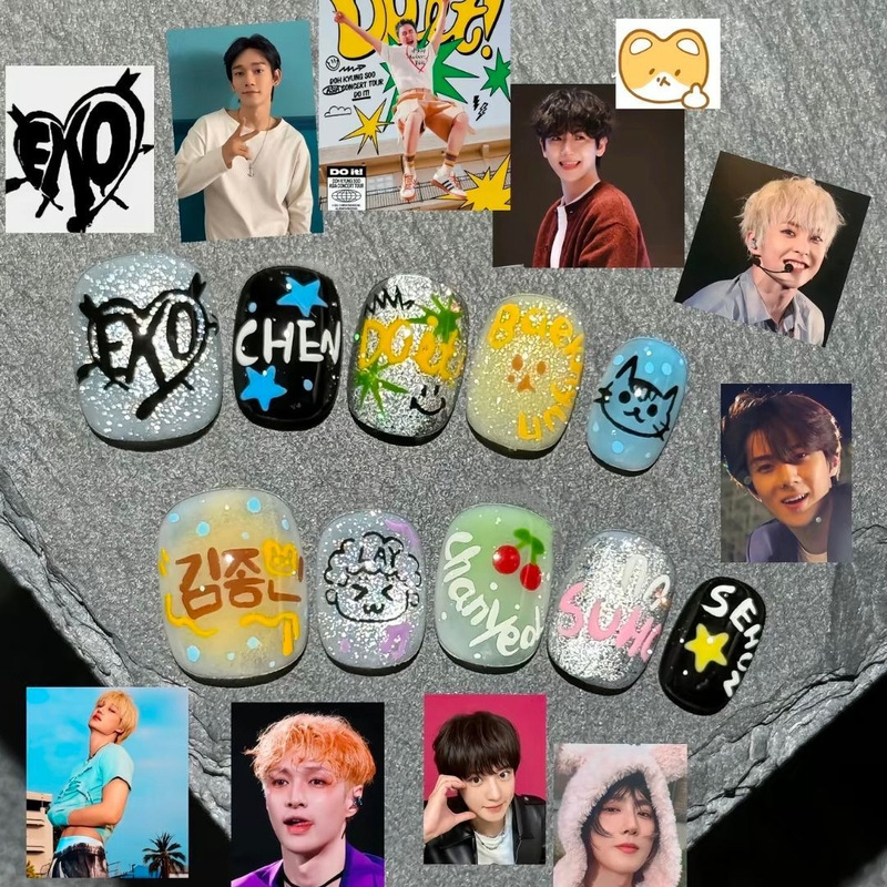 exo celebrity-style fan support wearable nails, handmade hand-painted graffiti, beauty nail patches for fan girls, cross-border wholesale exo celebrity-style fan support wearable nails, handmade hand-painted graffiti, beauty nail patches for fan girls, cross-border wholesale