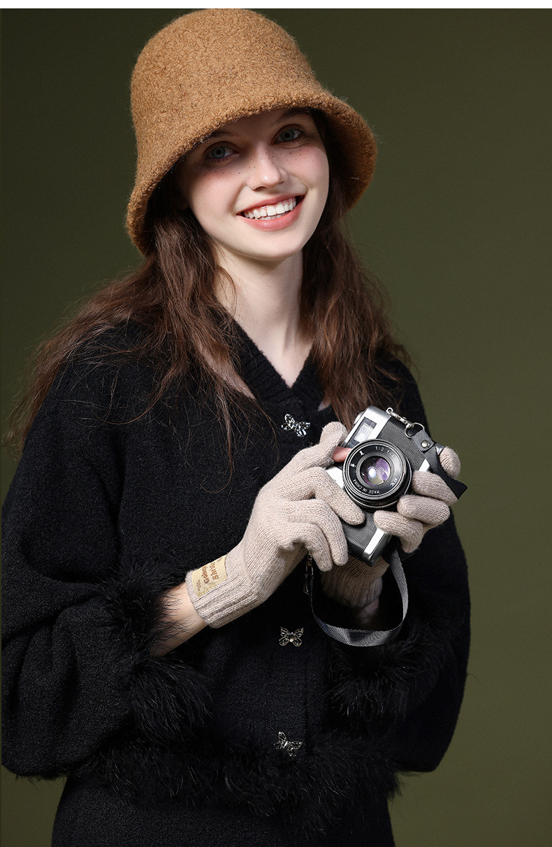Knitted Wool Gloves For Women Windproof Thermal Fleece Lined_voghion.com