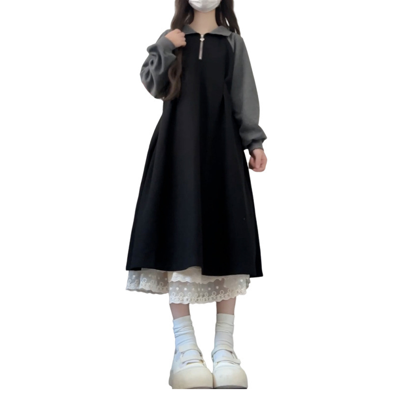 高级感赫本风黑色连衣裙子女秋季2025新款韩系穿搭气质收腰长裙|undefined