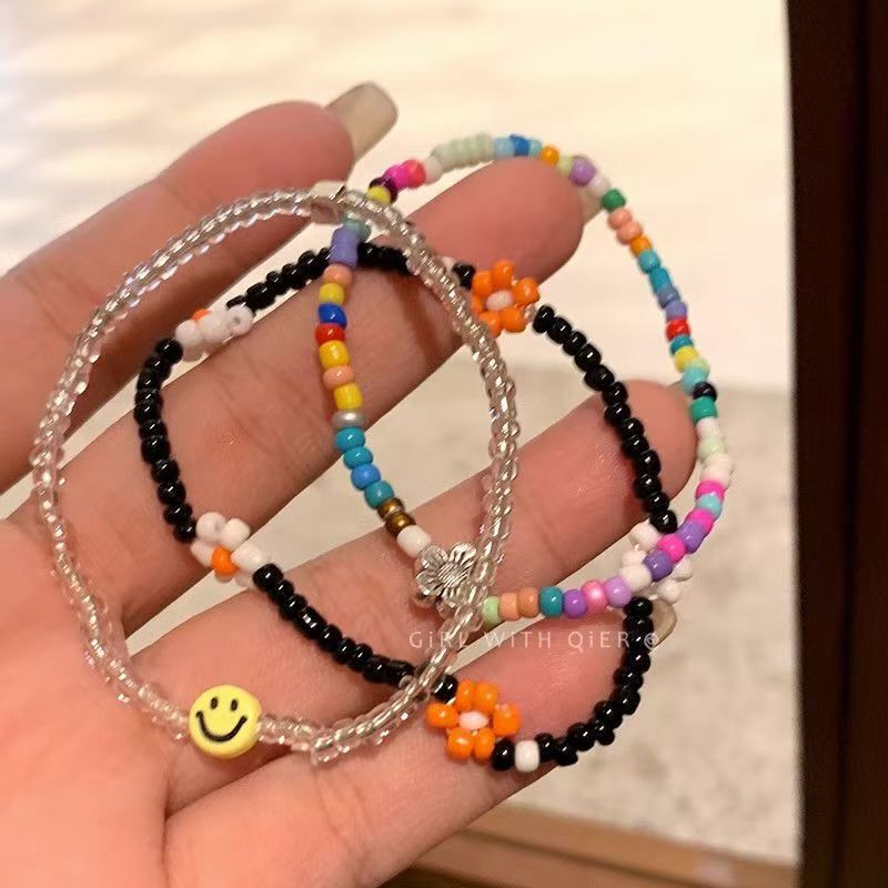Chocho/Jiang Shiqi Same Color Beaded Bracelet Smiling Face Flower Dopamine Fold Girlfriend Jewelry for Women