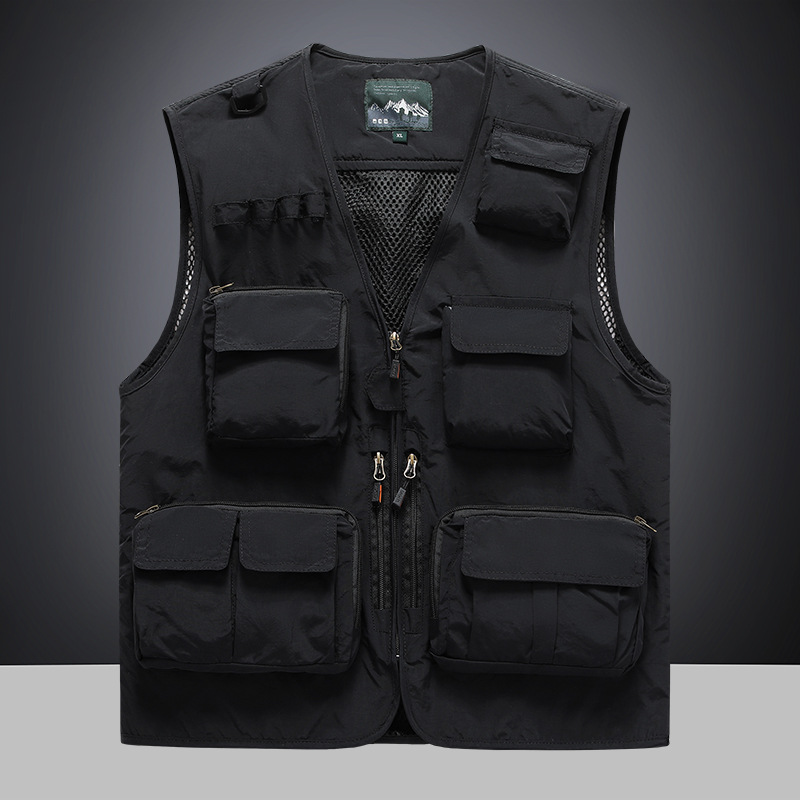 Primavera y otoño nuevo chaleco de hombre de bolsillo delgado de moda transpirable al aire libre camisa de hombro chaqueta de color sólido para hombres