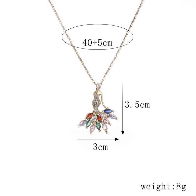 Fashion Color Zircon Copper Gold-plated Dancing Girl Copper Necklace display picture 1