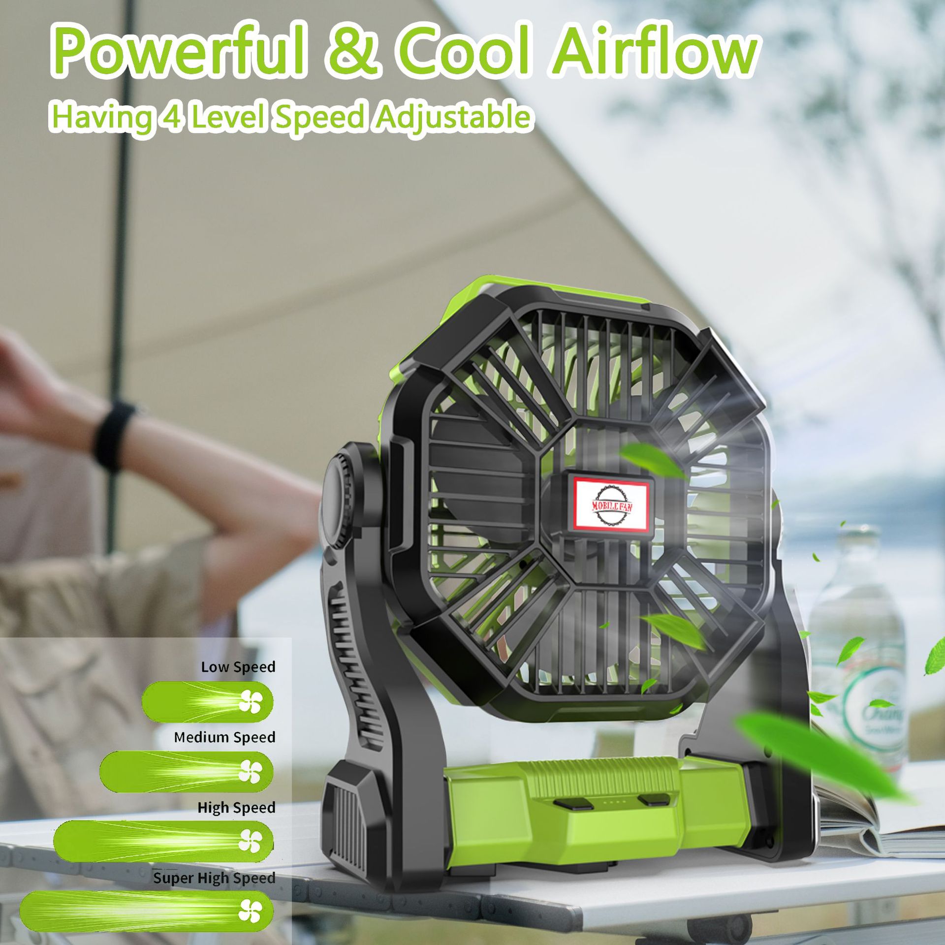 Lámpara Ventilador de Escritorio para Camping USB Recargable para Emergencia y Tienda de Campaña