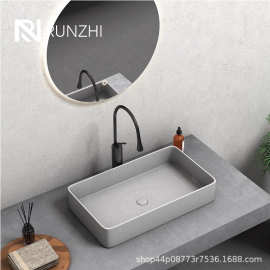 简约灰色水磨石洗手盆台上盆复古洗脸盆艺术盆清水泥台盆小户型