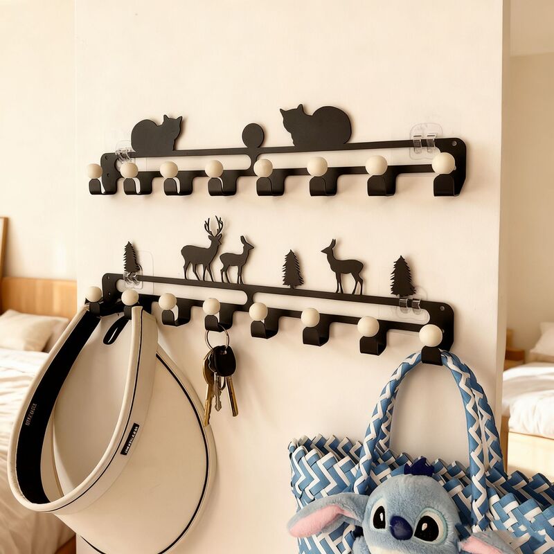 Wall Clothes Hook Punch-free Row Hook Hanger Wall Clothes Hook Door Rear Key Rack Wall Hanger
