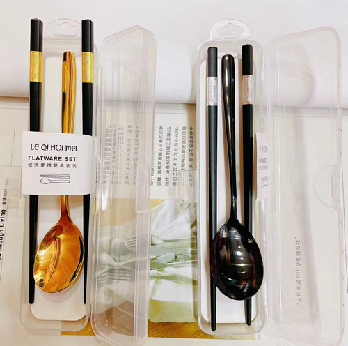 不锈钢勺子合金筷餐具套装 便携旅行户外创意彩金彩银勺筷套装