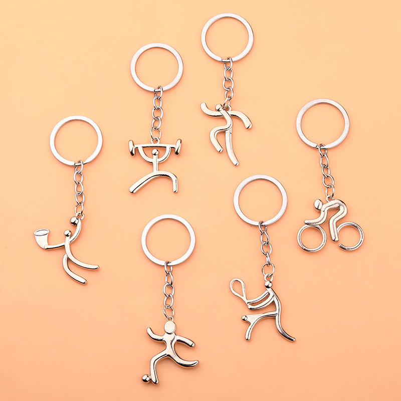 Creative metal variety sports logo key chain bicycle running weightlifting football basketball key chain small gift