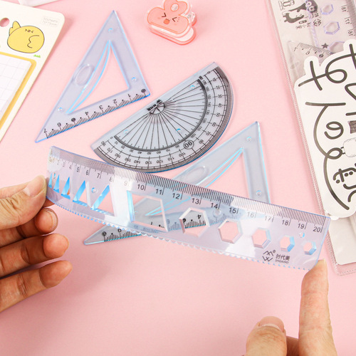 Cartoon soft ruler set stationery primary school students soft ruler 4-piece set folding triangle plate protractor children's ruler