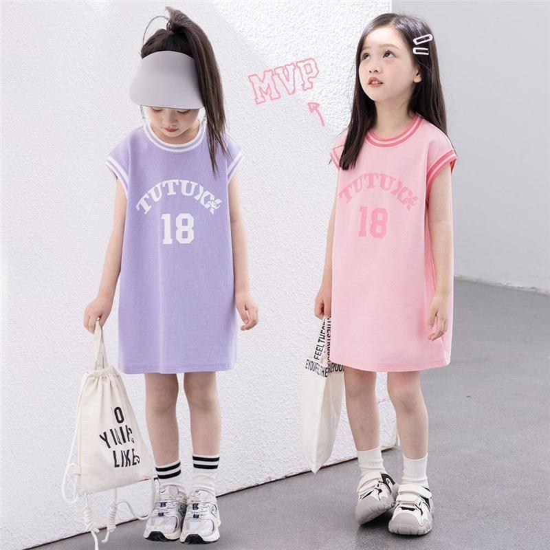 女童T恤裙子2025夏季新款童装儿童无袖运动背心洋气宝宝连衣裙