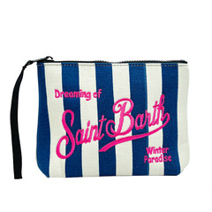 SAINT BARTH ヨーロッパとアメリカの新しいクラッチバッグ女性用クラッチバッグ縦型ダークブルーキャンバス刺繍ダイビングクラッチバッグ