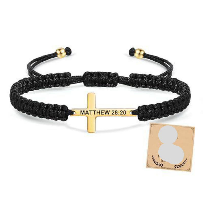 Braided Cross Bracelet with Black Thread and Flat Knot, Engraved Cross Bracelet, Gold-Plated Engraved Cross Bracelet Braided Cross Bracelet with Black Thread and Flat Knot, Engraved Cross Bracelet, Gold-Plated Engraved Cross Bracelet