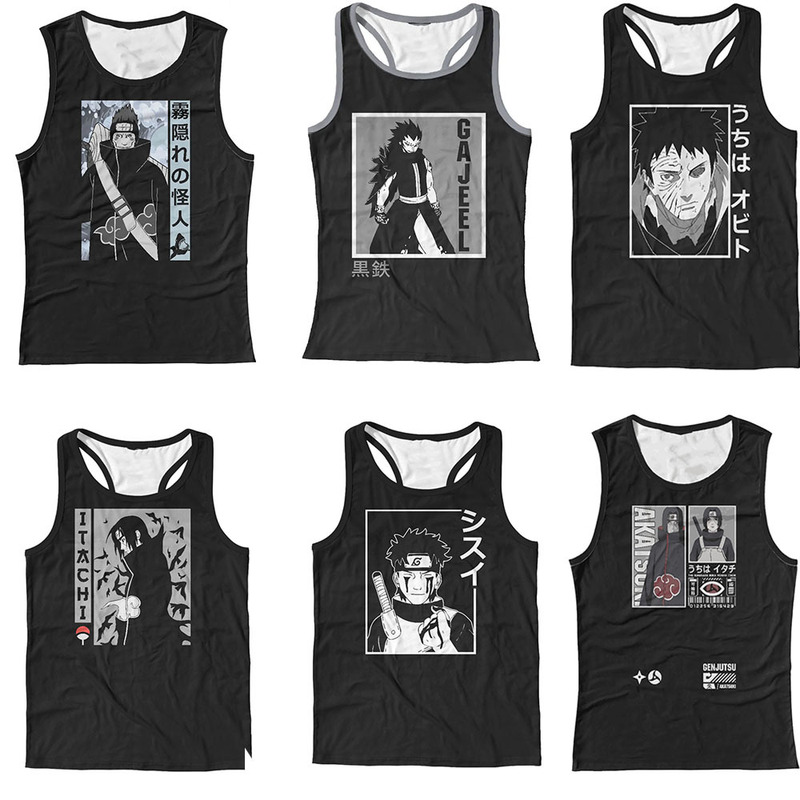2024 Summer Casual 3D Printed Japanese Anime Naruto Series Men's Cool Loose Vest Supports Customized Logo