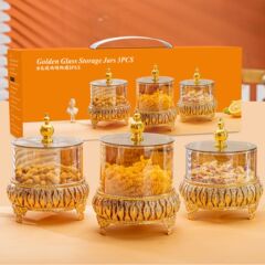 軽くて豪華な風の金色のガラスの装飾の貯蔵タンクのアメリカ式のヨーロッパ式のお茶のいくつかのキャンディーの缶のセットの活動の贈り物はすぐに贈り物をします。