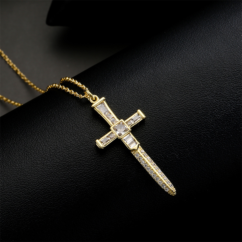 Fashion geometric copper zircon cross necklace