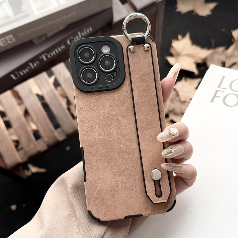 Suitable for Iphone16 Ring Buckle Wristband 14 All-Inclusive Mobile Phone Case Apple Iphone15 Pupil Eye Suede Pure Color
