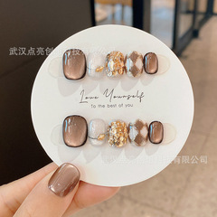 (オリジナル) 純粋な手作業で甲金カレー盤格猫眼ネイルアートを身に着けています。