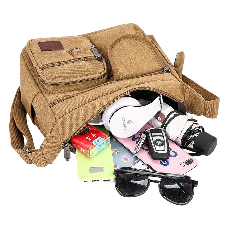 Nueva bolsa de mensajero transfronteriza para hombres de mediana edad y ancianos simple mochila de lona casual al aire libre multi-Bolsillo simple bolsa de hombro