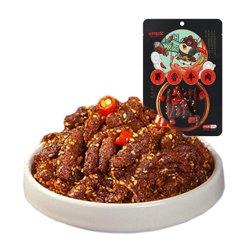 Three Squirrels Sichuan Spicy Beef 100G/Bag Spicy Beef Jerky Individually Packaged Ready-To-Eat Snacks Bulk Wholesale Three Squirrels Sichuan Spicy Beef 100G/Bag Spicy Beef Jerky Individually Packaged Ready-To-Eat Snacks Bulk Wholesale