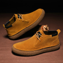 头层牛皮男士休闲皮鞋 软底中帮板鞋 反绒皮马丁靴男跨境大码鞋子