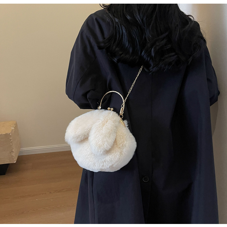 Borsa a tracolla in peluche da donna 2023, nuova borsa a tracolla con catena da principessa, versatile e carina, borsa con orecchie da coniglio per studenti_voghion.com
