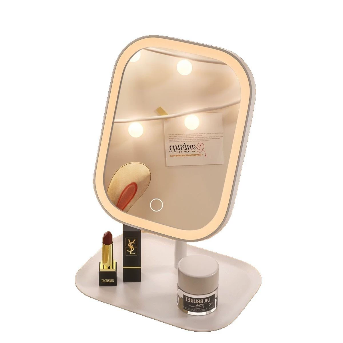 Tabletop LED Vanity Mirror, Handheld Stand, Three‑Color Dimming, USB & Mirror Options