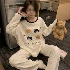 徳絨冬の新型パジャマの女性丸首の頭の長袖のズボンのカジュアルな甘くてゆったりしている家の服のスーツの卸売り