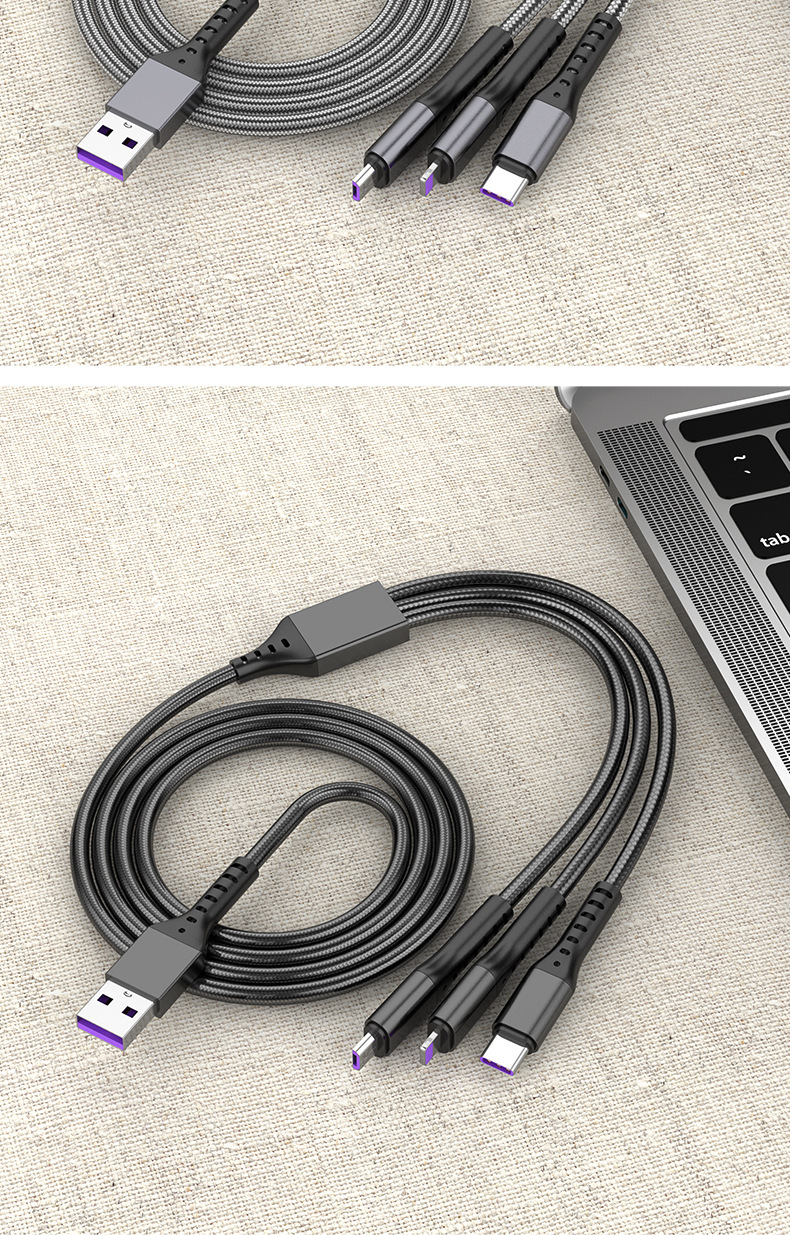 66W süper hızlı şarj balık ağı veri kablosu üçü bir arada vivo Huawei Apple için uygun bir-üç şarj kablosu hızlı şarj