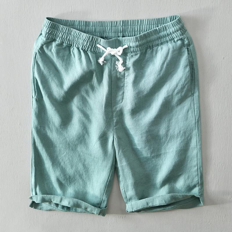 P0806 Simple Flap Pocket Pants Tether Shorts Men's Casual Straight Pants Linen Beach Pants (Subject to Stock)