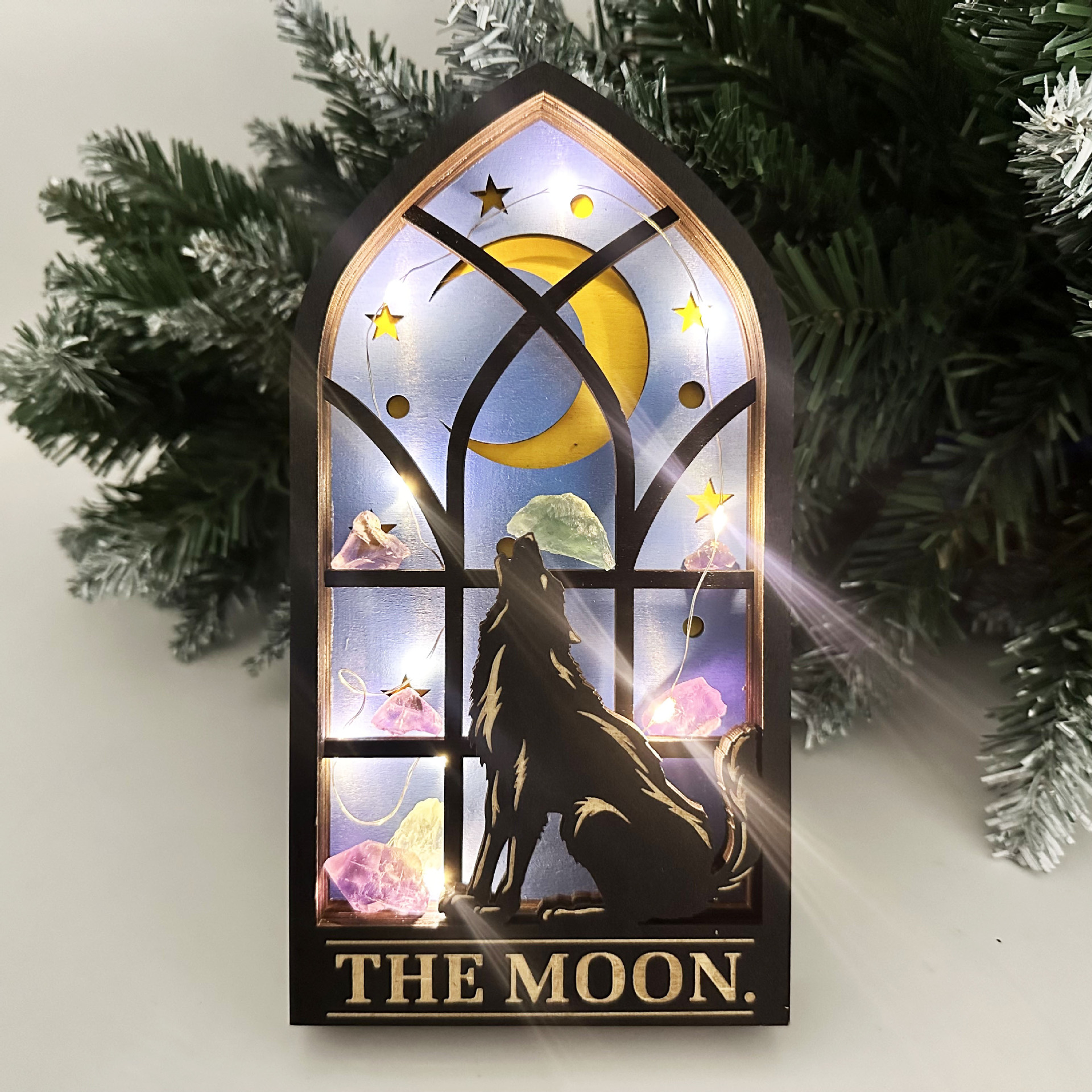 Cross-border new wood creative astrology crystal tarot card element light atmosphere decoration gift craft